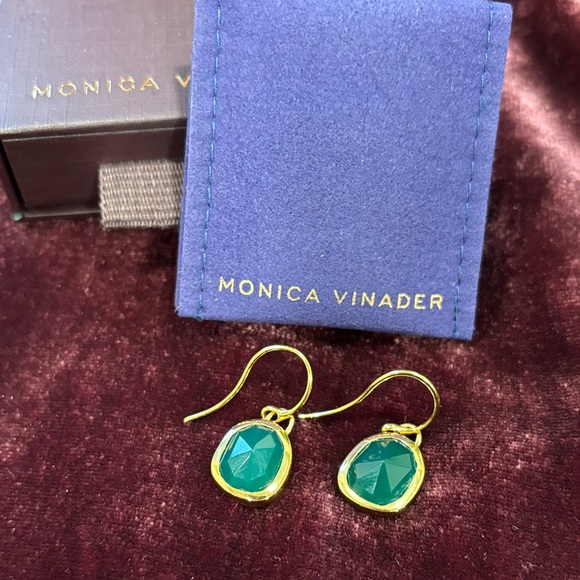 Monica Vinader Gold Plated Vermeil Silver Siren Green Onyx Drop Earrings - Picture 3 of 14